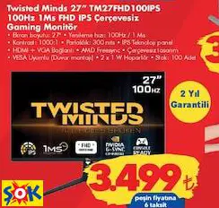 Twisted Minds 27” TM27FHD100IPS 100Hz 1Ms FHD IPS Çerçevesiz Gaming/Oyuncu Monitör Twisted Minds 27” TM27FHD100IPS 100Hz 1Ms FHD IPS Çerçevesiz Gaming/Oyuncu Monitör