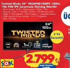 Twisted Minds 27” TM27FHD100IPS 100Hz 1Ms FHD IPS Çerçevesiz Gaming/Oyuncu Monitör
