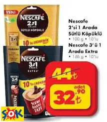 Nescafe 2’Si 1 Arada Sütlü Köpüklü • 100 G • 10’Lu Nescafe 3’Ü 1 Arada Extra • 165 G • 10’Lu Kahve