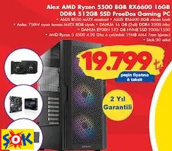 Asus Alex AMD Ryzen 5500 8GB RX6600 16GB DDR4 512GB SSD Freedos Gaming PC Oyun Bilgisayarı