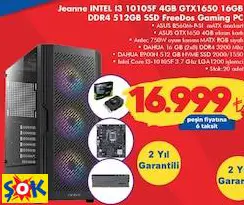 Asus Jeanne INTEL I3 10105F 4GB GTX1650 16GB DDR4 512GB SSD Freedos Gaming PC Oyun Bilgisayarı