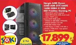 Asus Nargis AMD Ryzen 5500 6GB GTX1660S 16GB DDR4 512GB SSD Freedos Gaming PC Oyun Bilgisayarı