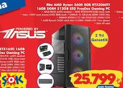 Asus Rita AMD Ryzen 5600 8GB RTX3060TI 16GB DDR4 512GB SSD Freedos Gaming PC Oyun Bilgisayarı