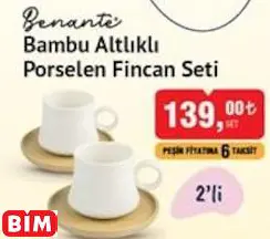 Benante Bambu Altlıklı Porselen Fincan Seti