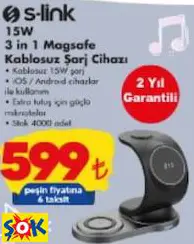 s-link 15W 3 in 1 Magsafe Kablosuz Şarj Cihazı s-link 15W 3 in 1 Magsafe Kablosuz Şarj Cihazı