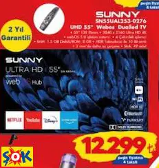 Sunny SN55UAL253-0276 UHD 55'' Webos Dualled TV Akıllı Televizyon