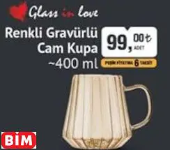 Glass In Love Renkli Gravürlü Cam Kupa ~400 Ml