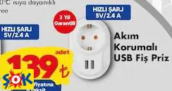 Nilson Akım Korumalı USB Fiş Priz Nilson Akım Korumalı USB Fiş Priz
