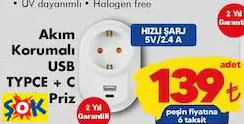 Nilson Akım Korumalı USB TYPCE + C Fiş Priz