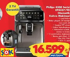Philips 4300 Serisi EP4327/90 Otomatik Kahve Makinesi Philips 4300 Serisi EP4327/90 Otomatik Kahve Makinesi