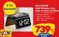 Havit W320 Hızlı Wireless Şarj Saat Ve Gece Lambası