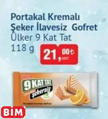 Ülker 9 Kat Tat Portakal Kremalı Şeker İlavesiz Gofret