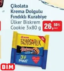 Ülker Biskrem Cookie Çikolata Krema Dolgulu Fındıklı Kurabiye