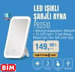 LED IŞIKLI ŞARJLI AYNA PBS510