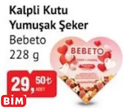 Bebeto Kalpli Kutu Yumuşak Şeker Bebeto Kalpli Kutu Yumuşak Şeker - BİM'de 29,50 TL
