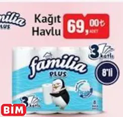 Familia Plus Kağıt Havlu Familia Plus Kağıt Havlu - BİM'de 69,00 TL