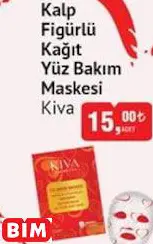 Kiva Kalp Figürlü Kağıt Yüz Bakım Maskesi Kiva Kalp Figürlü Kağıt Yüz Bakım Maskesi - BİM'de 15,00 TL