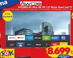 Awox B225000 4K Ultra HD 50' 127 Ekran Smart Led TV Akıllı Televizyon