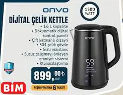 Onvo DİJİTAL ÇELİK KETTLE Onvo DİJİTAL ÇELİK KETTLE