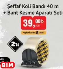 Şeffaf Koli Bandı 40 M + Bant Kesme Aparatı Seti