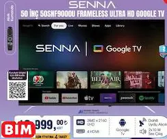 Senna 50 İNÇ 50SNF9000U FRAMELESS ULTRA HD GOOGLE TV Akıllı Televizyon Senna 50 İNÇ 50SNF9000U FRAMELESS ULTRA HD GOOGLE TV Akıllı Televizyon